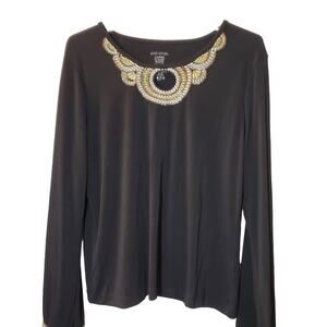 Chit Chat Black Long Sleeve Embellished Beaded Women’s Top Size Large